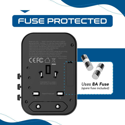 Universal Travel Adapter, 45W International Power Adapter with PD & QC 3.0 Dual USB-C, 3 USB Travel Adapter Worldwide, Type I C G a Outlets 110V 220V A/C - EU Euro US UK (11-KU)